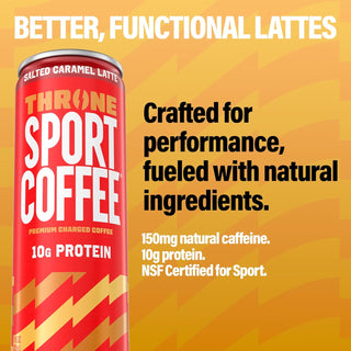 Throne Sport Cold Brew Coffee 10g Protein, Salted Caramel Latte, 11oz (Pack of 12)