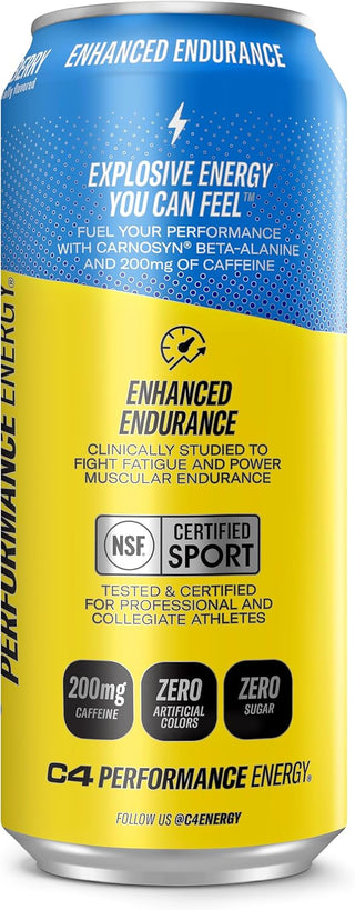 Cellucor C4 Performance Zero Sugar Energy Drink, Jolly Rancher Blue Raspberry, 16 FL oz (Pack of 12)