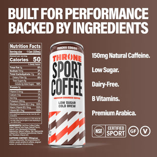 Throne Sport Cold Brew Coffee, Mocha Cocoa, 11oz (Pack of 12)