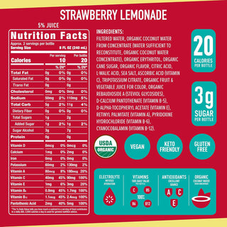 ROAR Complete Hydration Organic Drink, Strawberry Lemonade, 18 oz (Pack of 12)