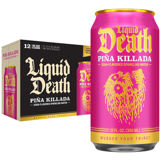 Liquid Death Flavored Sparkling Water, Piña Killada (Classic Piña Colada), 12oz (Pack of 12)