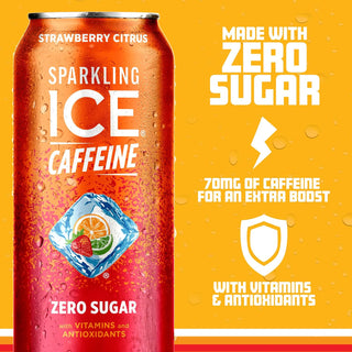 Sparkling ICE Sparkling Water with Caffeine, Strawberry Citrus, 16oz Cans (Pack Of 12)