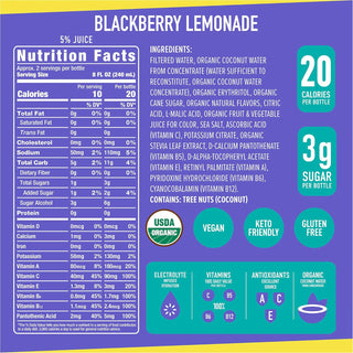 ROAR Complete Hydration Organic Drink, Blackberry Lemonade, 18 oz (Pack of 12)