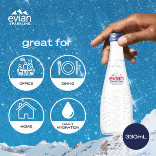 Evian Natural Sparkling Carbonated Water, 11.1 Fl Oz Glass Bottles (Pack of 20)