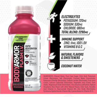 BodyArmor Flash I.V. Rapid Rehydration Electrolyte Beverage, Strawberry Kiwi, 20oz (Pack of 12)