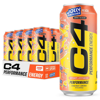 Cellucor C4 Performance Zero Sugar Energy Drink, Jolly Rancher Peach, 16 oz (Pack of 12)