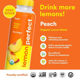 Lemon Perfect Lemon Water, Peach, 15.2oz (Pack of 12)