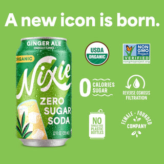 Nixie Organic Zero Sugar Soda, Ginger Ale, 12oz (Pack of 12)