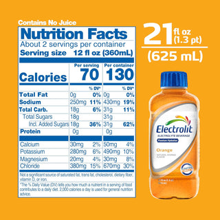 Electrolit Electrolyte Hydration Beverage, Orange, 21oz (Pack of 12)