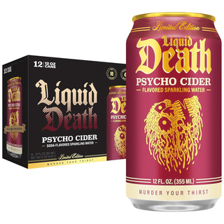 Liquid Death Flavored Sparkling Water, Psycho Cider (Apple Cinnamon), 12oz (Pack of 12)