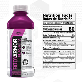 BodyArmor Flash I.V. Rapid Rehydration Electrolyte Beverage, Grape, 20oz (Pack of 12)