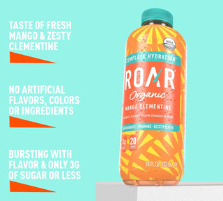 ROAR Complete Hydration Organic Drink, Mango Clementine, 18 oz (Pack of 12)