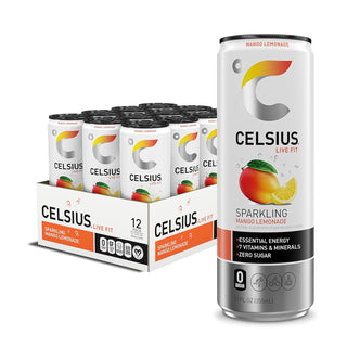 CELSIUS Sparkling Energy Drink, Mango Lemonade, 12oz (Pack of 12)