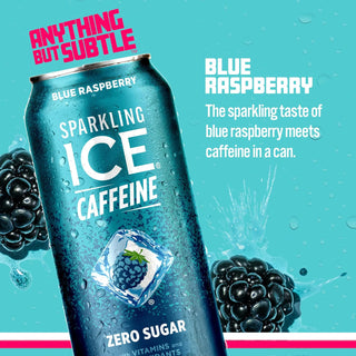 Sparkling ICE Sparkling Water with Caffeine, Blue Raspberry, 16oz Cans (Pack Of 12)