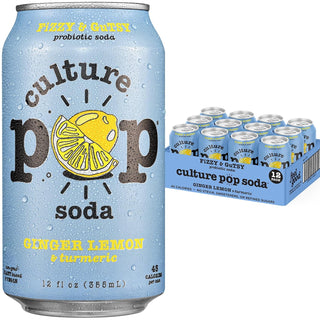 Culture Pop Sparkling Probiotic Soda, Ginger Lemon, 12oz (Pack of 12)