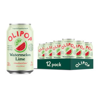 Olipop Sparkling Prebiotic Soda, Watermelon Lime, 12oz (Pack of 12)