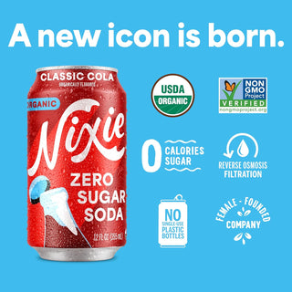 Nixie Organic Zero Sugar Soda, Classic Cola, 12oz (Pack of 12)