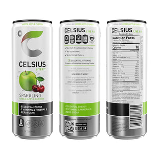 CELSIUS Sparkling Energy Drink, Green Apple Cherry, 12oz (Pack of 12)