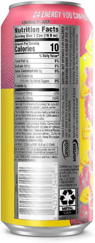 Cellucor C4 Performance Zero Sugar Energy Drink, Jolly Rancher Watermelon, 16 oz (Pack of 12)