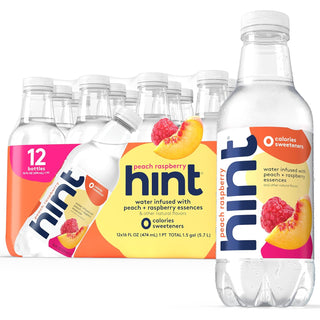 Hint Fruit-Infused Water, Peach Raspberry, 16oz (Pack of 12)