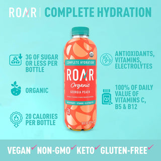ROAR Complete Hydration Organic Drink, Georgia Peach, 18 oz (Pack of 12)
