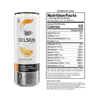 CELSIUS Sparkling Energy Drink, Orange, 12oz (Pack of 12)