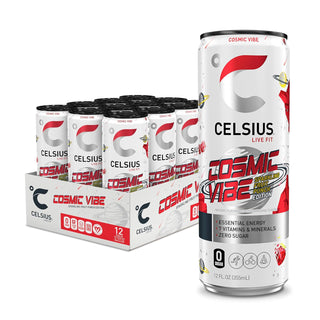 CELSIUS Sparkling Energy Drink, Cosmic Vibe Fruit Punch, 12oz Slim Can (Pack of 12)