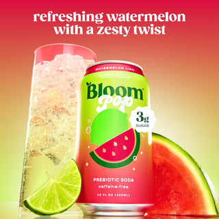 Bloom Pop Prebiotic Soda, Watermelon Lime, 12oz (Pack of 12)