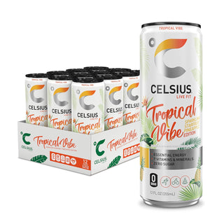 CELSIUS Sparkling Energy Drink, Tropical Vibe, 12oz (Pack of 12)