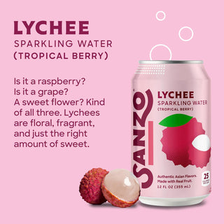 Sanzo Flavored Sparkling Water, Lychee (Berry), 12oz (Pack of 12)