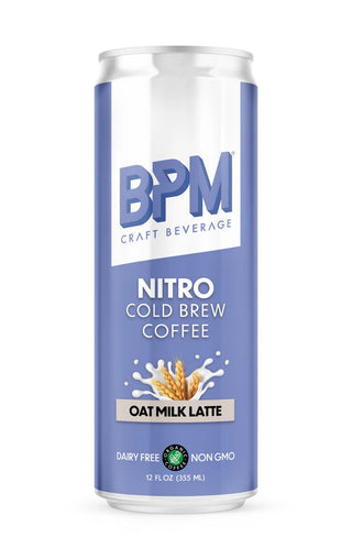 BPM Nitro Cold Brew Coffee, Oat Milk Latte, 12oz (Pack of 12)