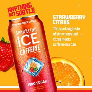 Sparkling ICE Sparkling Water with Caffeine, Strawberry Citrus, 16oz Cans (Pack Of 12)