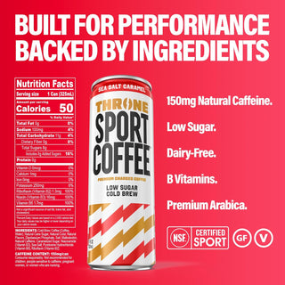 Throne Sport Cold Brew Coffee, Sea Salt Caramel, 11oz (Pack of 12)