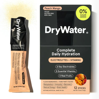 DryWater Electrolyte Powder Packets, Peach Mango, 0.39oz (Pack of 12)