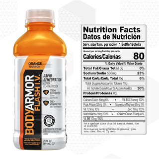 BodyArmor Flash I.V. Rapid Rehydration Electrolyte Beverage, Orange, 20oz (Pack of 12)