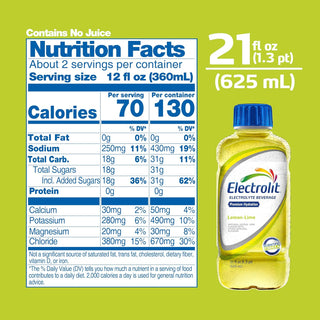 Electrolit Electrolyte Hydration Beverage, Lemon/Lime, 21oz (Pack of 12)