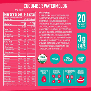ROAR Complete Hydration Organic Drink, Cucumber Watermelon, 18 oz (Pack of 12)