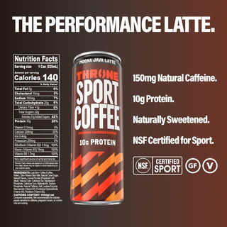 Throne Sport Cold Brew Coffee 10g Protein, Mocha Java Latte, 11oz (Pack of 12)