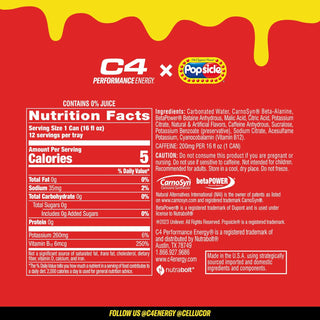 Cellucor C4 Performance Zero Sugar Energy Drink, Popsicle Cherry, 16oz (Pack of 12)