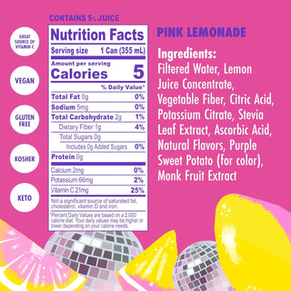 SWOON Sugar Free Lemonade, Pink Lemonade, 12oz (Pack of 12)