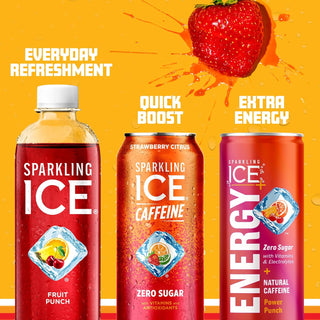 Sparkling ICE Sparkling Water with Caffeine, Strawberry Citrus, 16oz Cans (Pack Of 12)