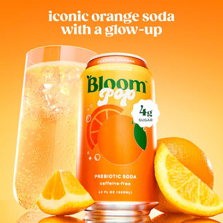 Bloom Pop Prebiotic Soda, Classic Orange, 12oz (Pack of 12)