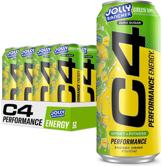 Cellucor C4 Performance Zero Sugar Energy Drink, Jolly Rancher Green Apple, 16 oz (Pack of 12)