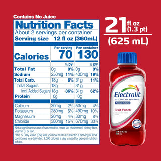 Electrolit Electrolyte Hydration Beverage, Fruit Punch, 21oz (Pack of 12)