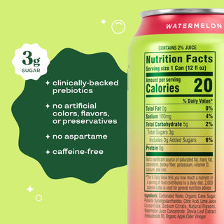 Bloom Pop Prebiotic Soda, Watermelon Lime, 12oz (Pack of 12)