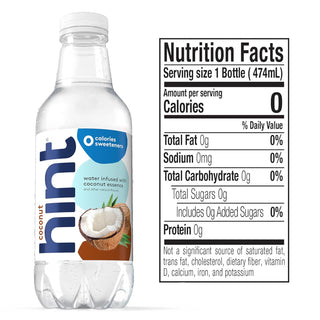 Hint Fruit-Infused Water, Coconut, 16oz (12 Pack)