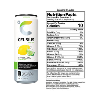 CELSIUS Sparkling Energy Drink, Lemon Lime, 12oz (Pack of 12)