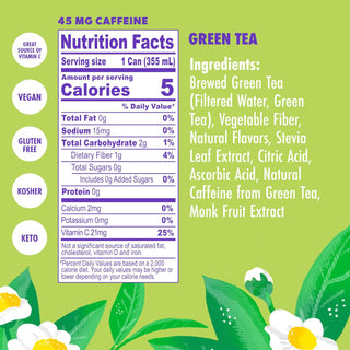 SWOON Sugar Free Iced Tea, Green Tea, 12oz (Pack of 12)