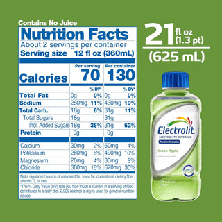 Electrolit Electrolyte Hydration Beverage, Green Apple, 21oz (Pack of 12)