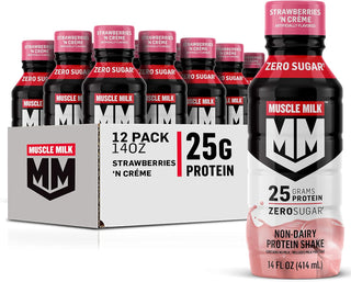 Muscle Milk Genuine 25g Protein Shake, Strawberries N Creme, 14oz (Pack of 12)